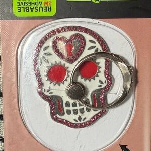 Bling Skull Phone Ring 💀✨ Pink Rhinestone Grip Stand NEW Gadget Gear